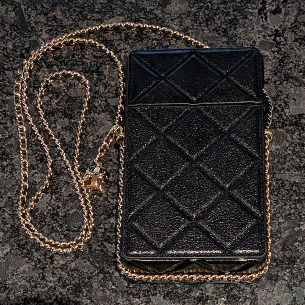 Black Quilted Crossbody Bag with Gold Chain